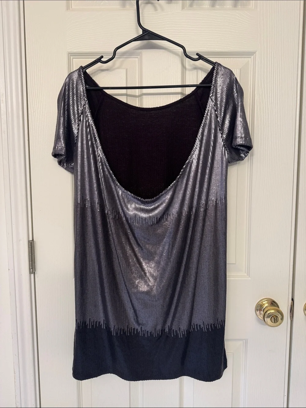 Free People Metallic Silver-Gray Short Sleeve Shift Dress